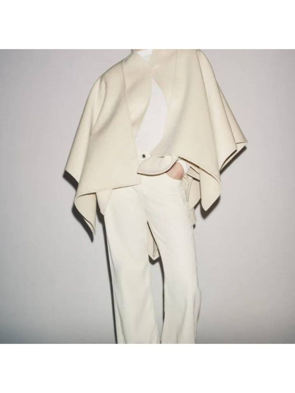 Zara Wool Blend Cape Coat Cream White Open Front Poncho Small Wool 8491/257 NWOT